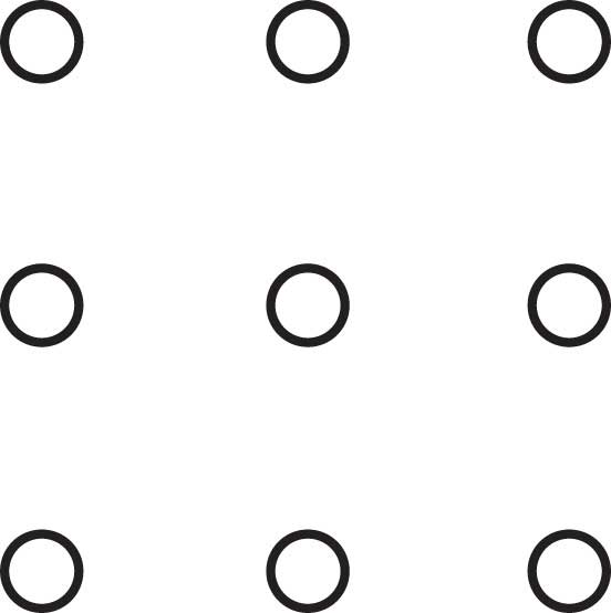 A 3x3 grid of evenly spaced black circles on a white background.